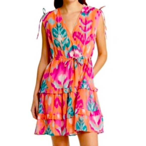 BANJANAN [Revolve] Becca Ikat Dress in Spice SMALL 100% Cotton Sleeveless Tiered - Picture 1 of 16